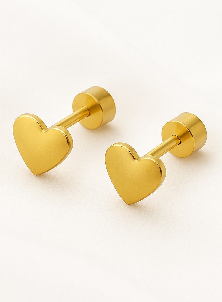 ايرس أقراط أذن على شكل قلب للأطفال، مطلية بالذهب - Image 1