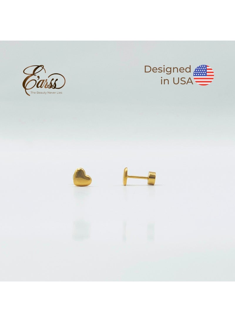 Earss Love Heart Shaped Stud Earrings For Kids, Gold Plated  - Image 2