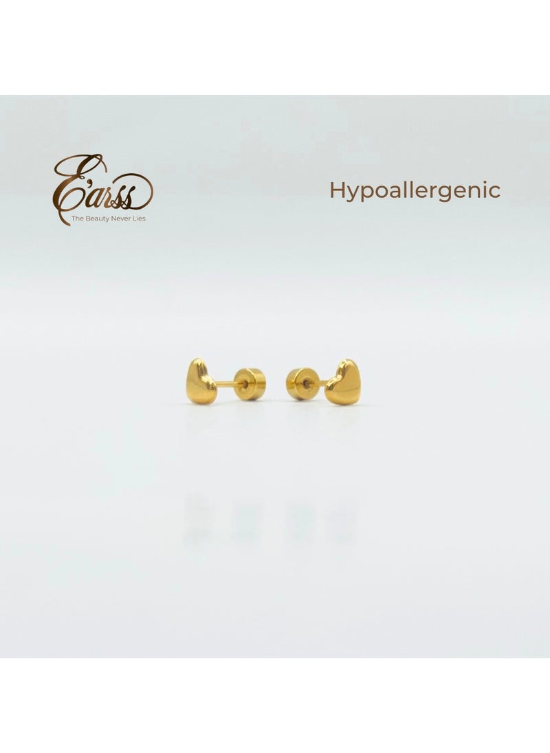 Earss Love Heart Shaped Stud Earrings For Kids, Gold Plated  - Image 3