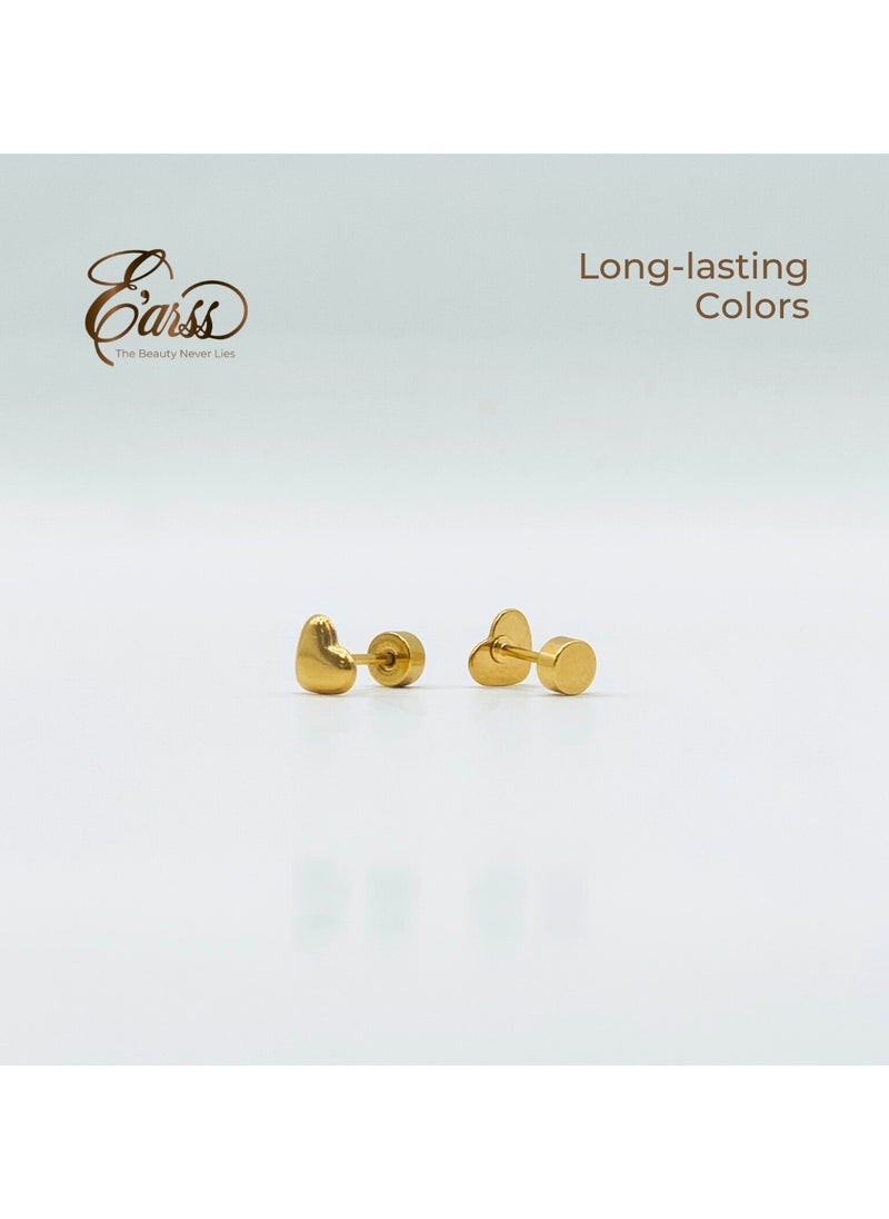 Earss Love Heart Shaped Stud Earrings For Kids, Gold Plated  - Image 5