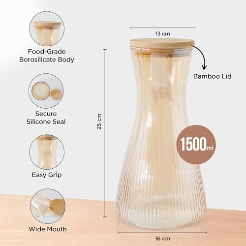 UMAI Borosilicate Glass Water Jug with Airtight Lid | Glass Jar for Water with Handle | Glass Jug for Water | Water Jugs for Dining Table | Detox Water Jar | Water Jar (1.5L (no Handle)) - Image 4