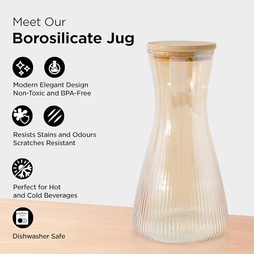 UMAI Borosilicate Glass Water Jug with Airtight Lid | Glass Jar for Water with Handle | Glass Jug for Water | Water Jugs for Dining Table | Detox Water Jar | Water Jar (1.5L (no Handle)) - Image 3