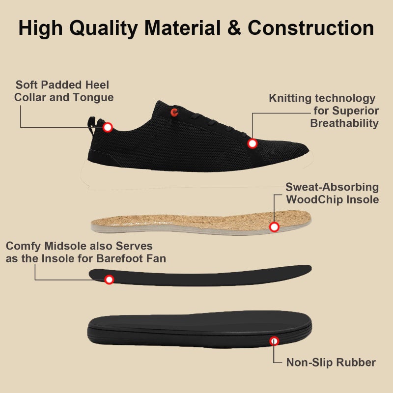 Pulltop Barefoot Wide Toe Box Shoes for Women - Minimalist Sneakers | Zero Drop Sole | Extra Wide Slip on for Walking All Black Size 6 Wide - Image 4