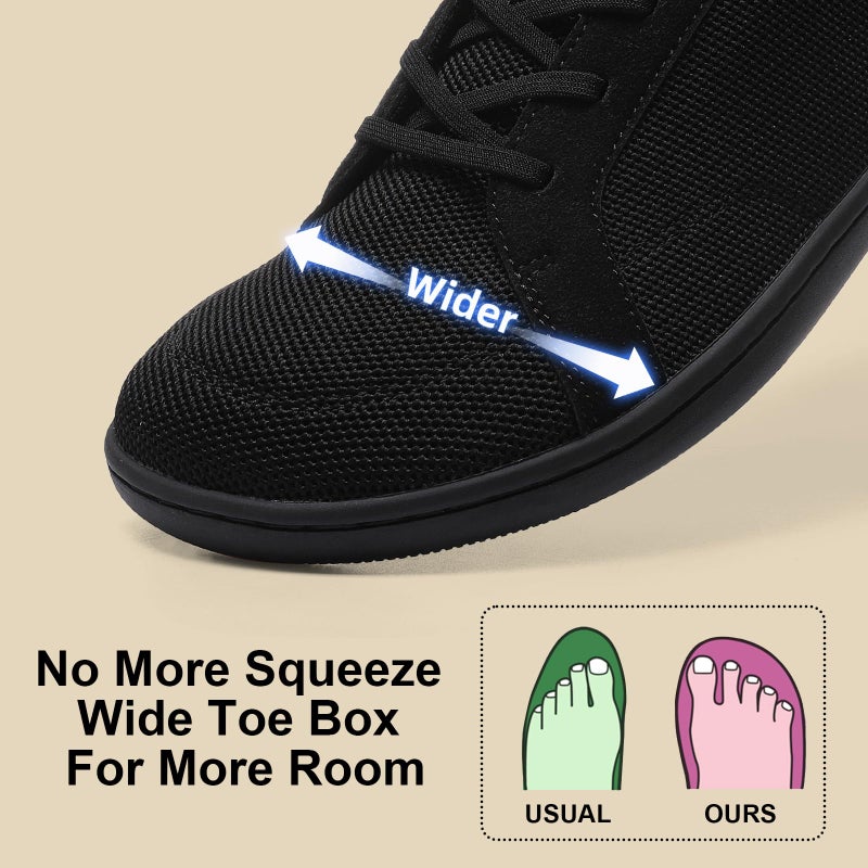Pulltop Barefoot Wide Toe Box Shoes for Women - Minimalist Sneakers | Zero Drop Sole | Extra Wide Slip on for Walking All Black Size 6 Wide - Image 3