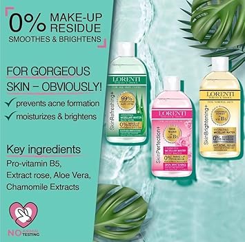 Lorenti Skin Micellar Water For Waterproof Makeup Facial Cleanser Makeup Remover 0 MakeUp Residue Any Skin Type 135 Fl Oz Chamomile Extract 400 ml - Image 2