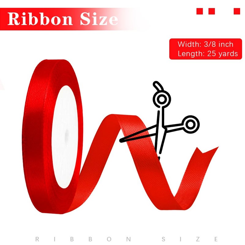 STARKET Red Ribbon for Gift Wrapping, Red Satin Ribon 3/8 in, Thin Red Ribbon for Christmas Tree, Liston Rojo, Red Valentines Ribbon for Flower Bouquet Bows Gift Wrap Ribbon for Lei Wedding Invitation - Image 2