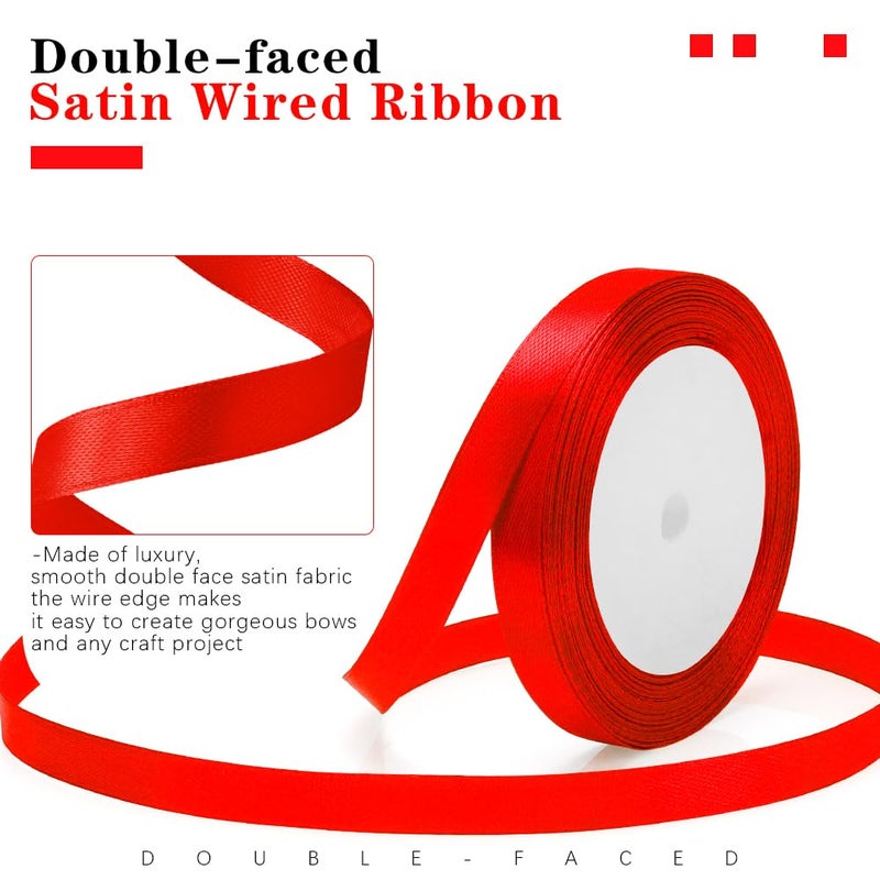 STARKET Red Ribbon for Gift Wrapping, Red Satin Ribon 3/8 in, Thin Red Ribbon for Christmas Tree, Liston Rojo, Red Valentines Ribbon for Flower Bouquet Bows Gift Wrap Ribbon for Lei Wedding Invitation - Image 3