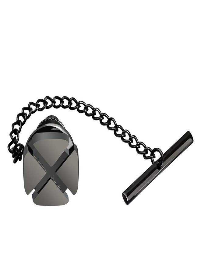 HAWSON Tie Tack for Men with Chain-Mens Fashion X-Shaped and Gun-Black Square Tie Pin for Wedding Business Accessories - Image 1