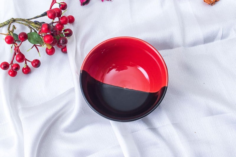 Caffeine Ceramic Handmade Black & Red Combo Dinner Set (8 pcs. 2 Dinner Plate, 2 Quarter Plate, 2 Katori Bowl,1 Casserole,1 Kadhai) - Image 3