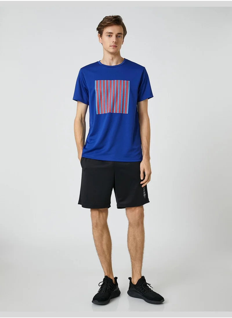 كوتون Basic Sport T-Shirt Strip Printed Crew Neck