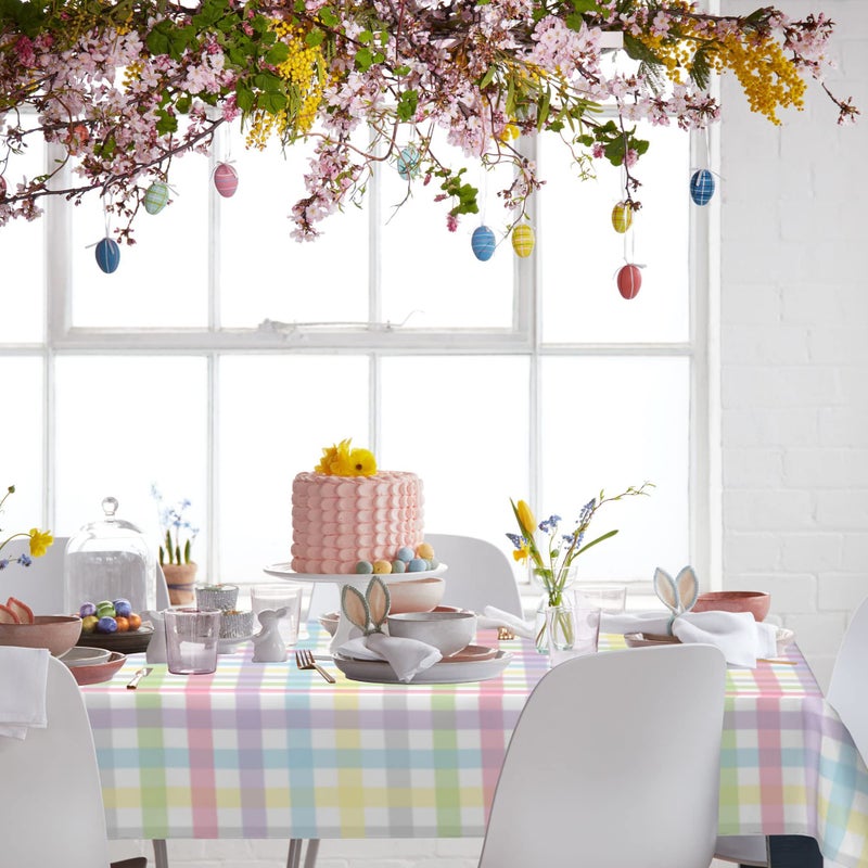 SuQKXCo Easter Tablecloth 60 Inch X 84 Inch Rectangle Colorful Checkered Rainbow Plaid Table Cloths Spring Summer Watercolor Buffalo Check Plaid Spill Proof Table Covers for Kitchen Party Dinner Decoration - Image 3