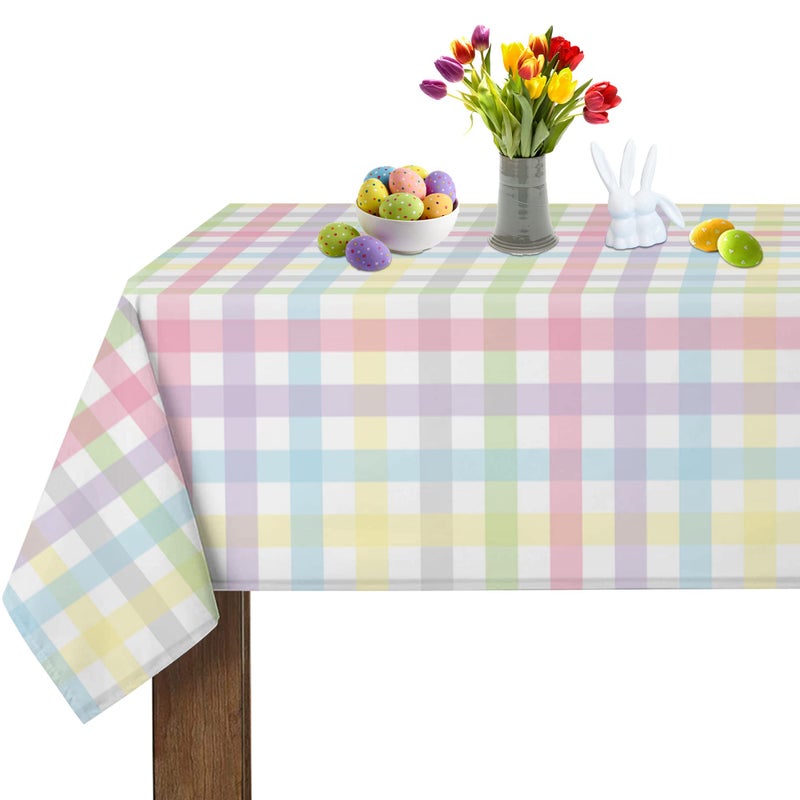 SuQKXCo Easter Tablecloth 60 Inch X 84 Inch Rectangle Colorful Checkered Rainbow Plaid Table Cloths Spring Summer Watercolor Buffalo Check Plaid Spill Proof Table Covers for Kitchen Party Dinner Decoration - Image 1