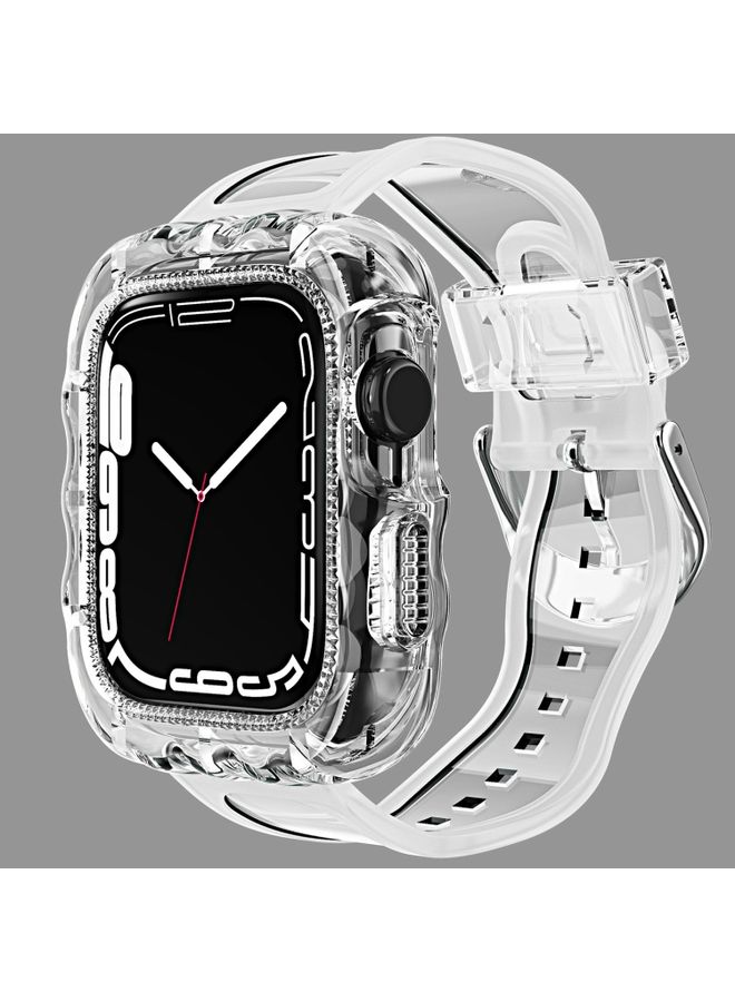 BURAQ Protective Cover TPU Integrated Case Watch Band For Apple Watch Series 8&7 45mm / SE 2&6&SE&5&4 44mm / 3&2&1 42mm(Transparent)