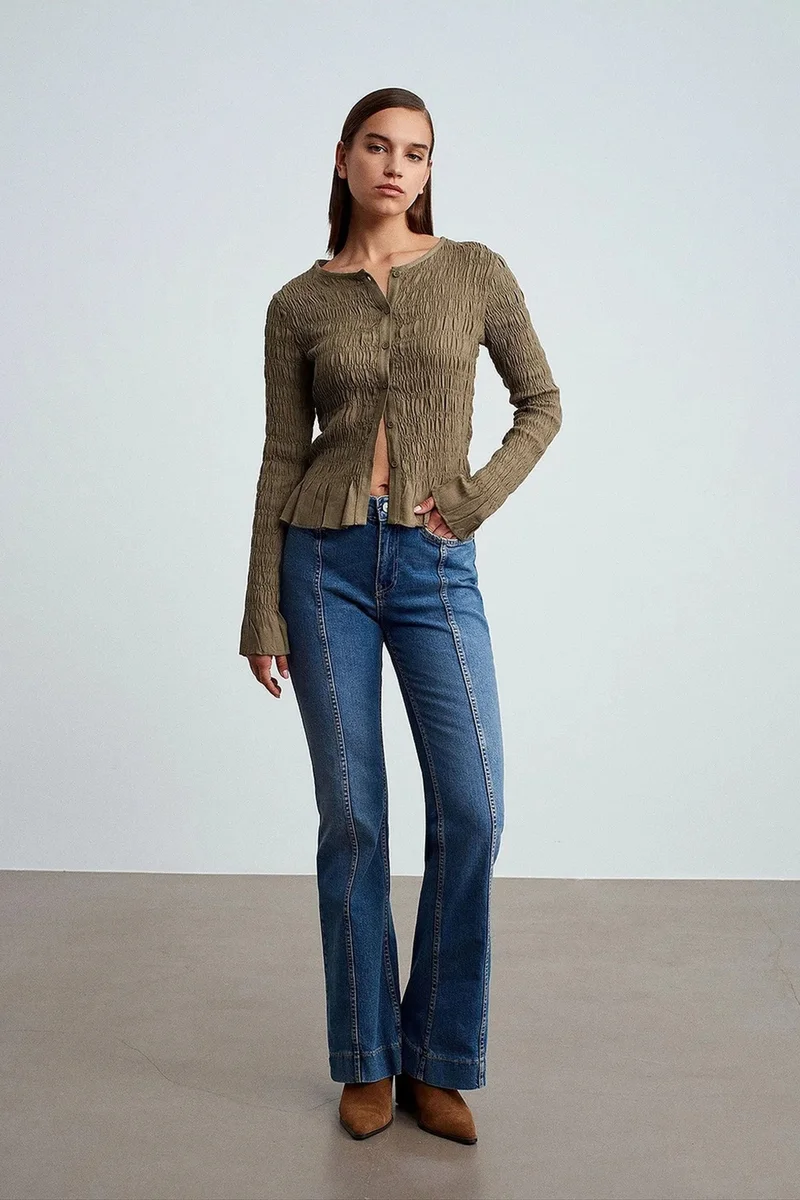 DILVIN Textured Knit Button-Front Blouse
