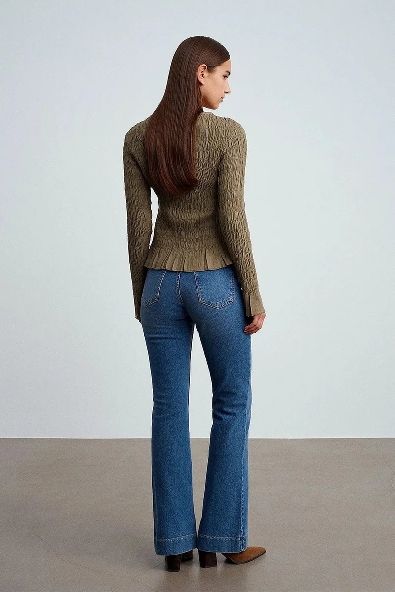 Dilvin Khaki Green DILVIN Textured Knit Button-Front Blouse for Women | Best Price UAE