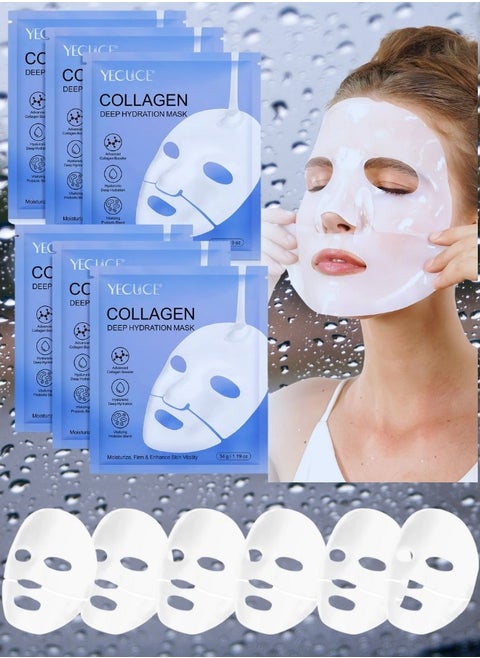 6 Pcs Collagen Deep Hydration Mask Collagen Face Mask Set Hydrating Overnight Mask Pore Minimizing Elasticity Improvement Bio Collagen Mask Real Deep Mask Firming Moisturizing Nourishing Smooth Bio Collagen Face Mask 34g x 6