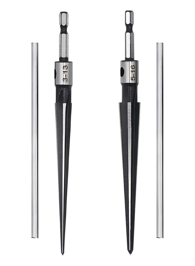 EMVANV 2Pcs Bridge Pin Hole Reamer, 3-13mm(1/8''-1/2'') & 5-16mm(½-5/8") T Handle Taper Reamer Set, 6 Fluted Chamfer Reaming Tool, Bridge Pin Hole Handle Tapered Reamers(Black Silver) - Image 5