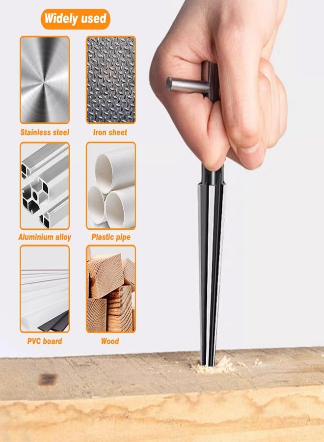 EMVANV 2Pcs Bridge Pin Hole Reamer, 3-13mm(1/8''-1/2'') & 5-16mm(½-5/8") T Handle Taper Reamer Set, 6 Fluted Chamfer Reaming Tool, Bridge Pin Hole Handle Tapered Reamers(Black Silver) - Image 2