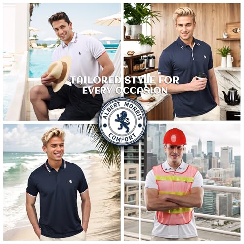 Albert Morris Mens Striped Short Sleeve Polo Shirts 4 Pack - Regular Fit - Multicolor - Captain Pack - X-Large - Image 2