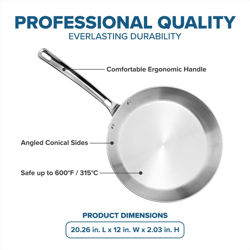 Viking Contemporary 3-Ply Non Stick Frying Pan, 12 Inch Stainless Steel Kitchen Cookware, Silver - Image 4
