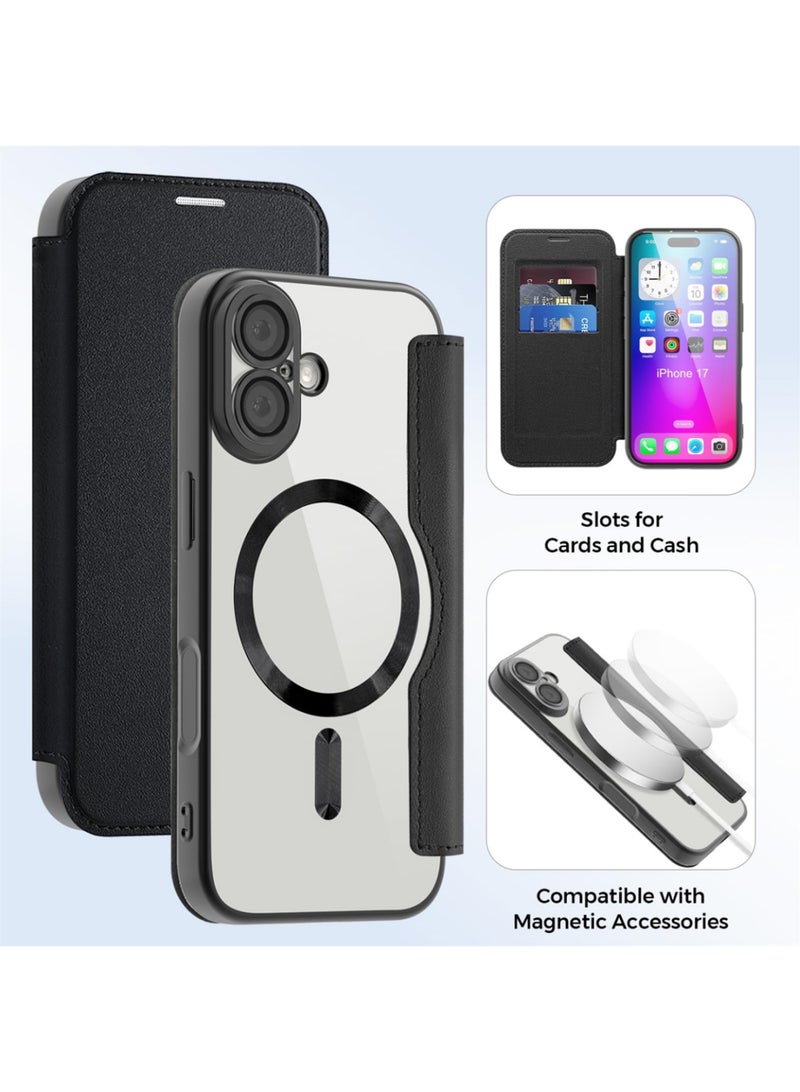 Abania iPhone 17 Wallet Case MagSafe Compatible RFID Blocking Card Holder Leather Flip Cover Shockproof Military Grade Drop Protection Raised Edges Screen Camera Protection - Image 1