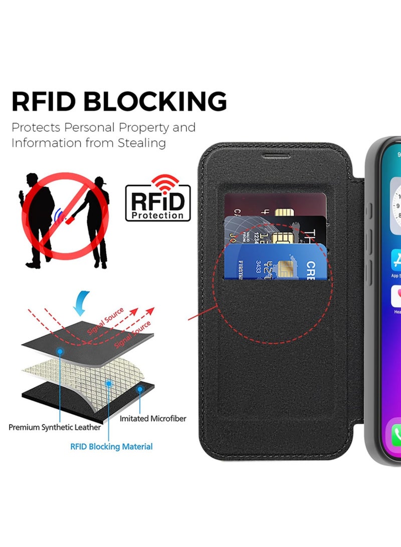 Abania iPhone 17 Wallet Case MagSafe Compatible RFID Blocking Card Holder Leather Flip Cover Shockproof Military Grade Drop Protection Raised Edges Screen Camera Protection - Image 3