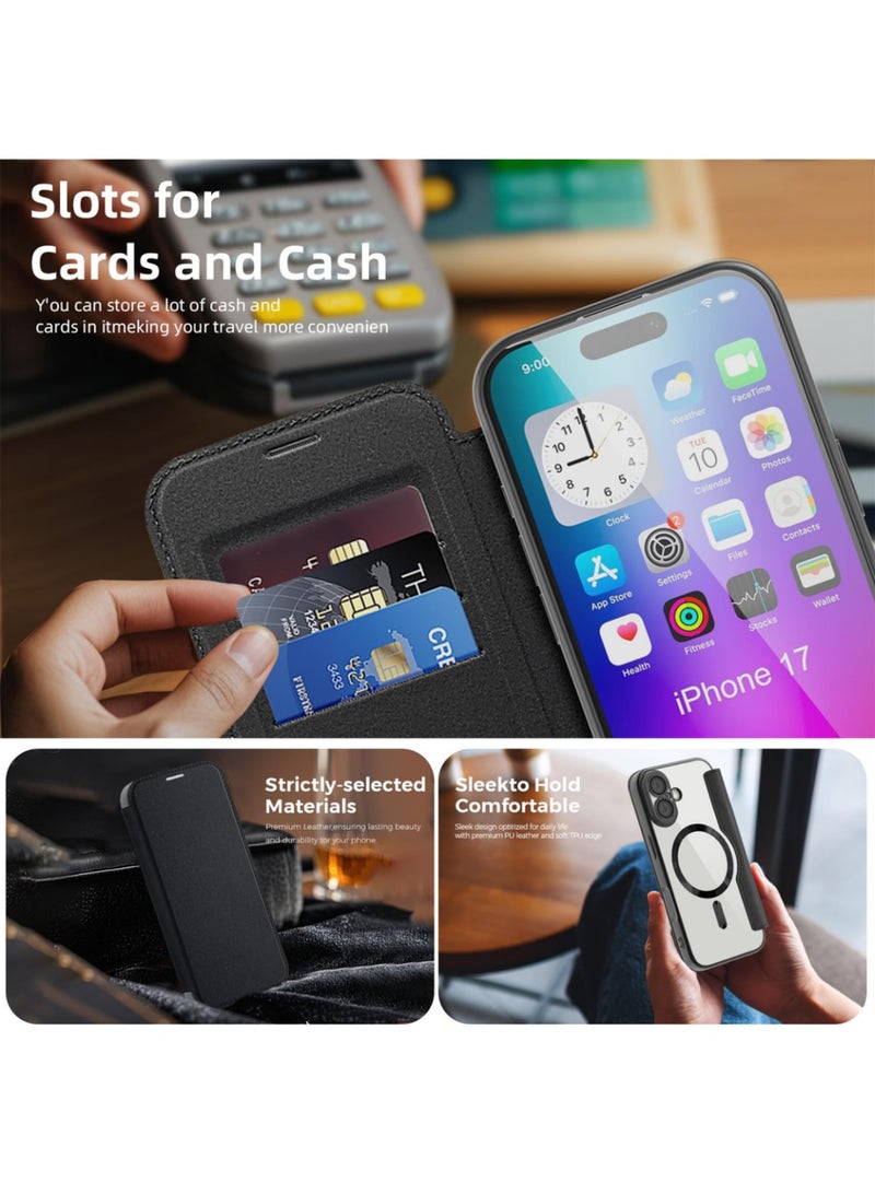 Abania iPhone 17 Wallet Case MagSafe Compatible RFID Blocking Card Holder Leather Flip Cover Shockproof Military Grade Drop Protection Raised Edges Screen Camera Protection - Image 5