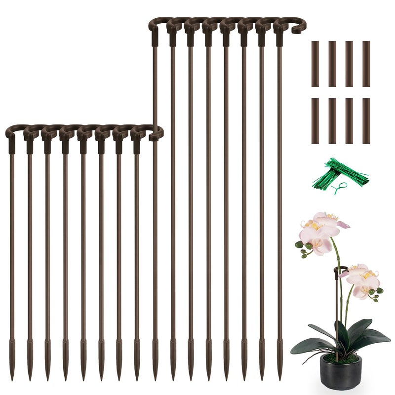 SupKing Invisible Orchid Sticks 17 inch &11 inch SupKing 16Pcs Plant Stakes with Clips for Support Small Short Plants,Garden Stakes Support Poles Suit for Potted Plants Flowers Peony Rose (Brown) - Image 1