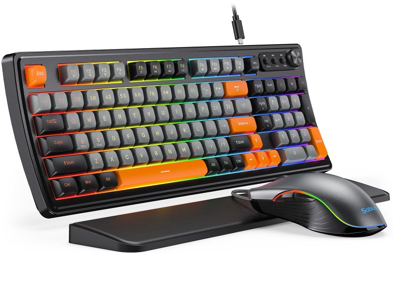 SABLUTE Gaming Keyboard and Mouse, Quiet Membrane Keyboard with RGB Backlit Mechanical Feel, PC Gaming Keyboards Multimedia Knob, Anti-Ghosting, Ergonomic Wrist Rest & 3200 DPI Mouse for Gamer/Office - Image 1