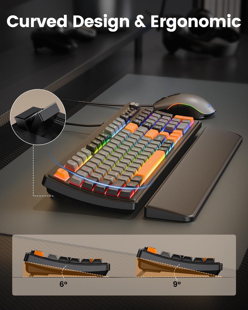 SABLUTE Gaming Keyboard and Mouse, Quiet Membrane Keyboard with RGB Backlit Mechanical Feel, PC Gaming Keyboards Multimedia Knob, Anti-Ghosting, Ergonomic Wrist Rest & 3200 DPI Mouse for Gamer/Office - Image 4