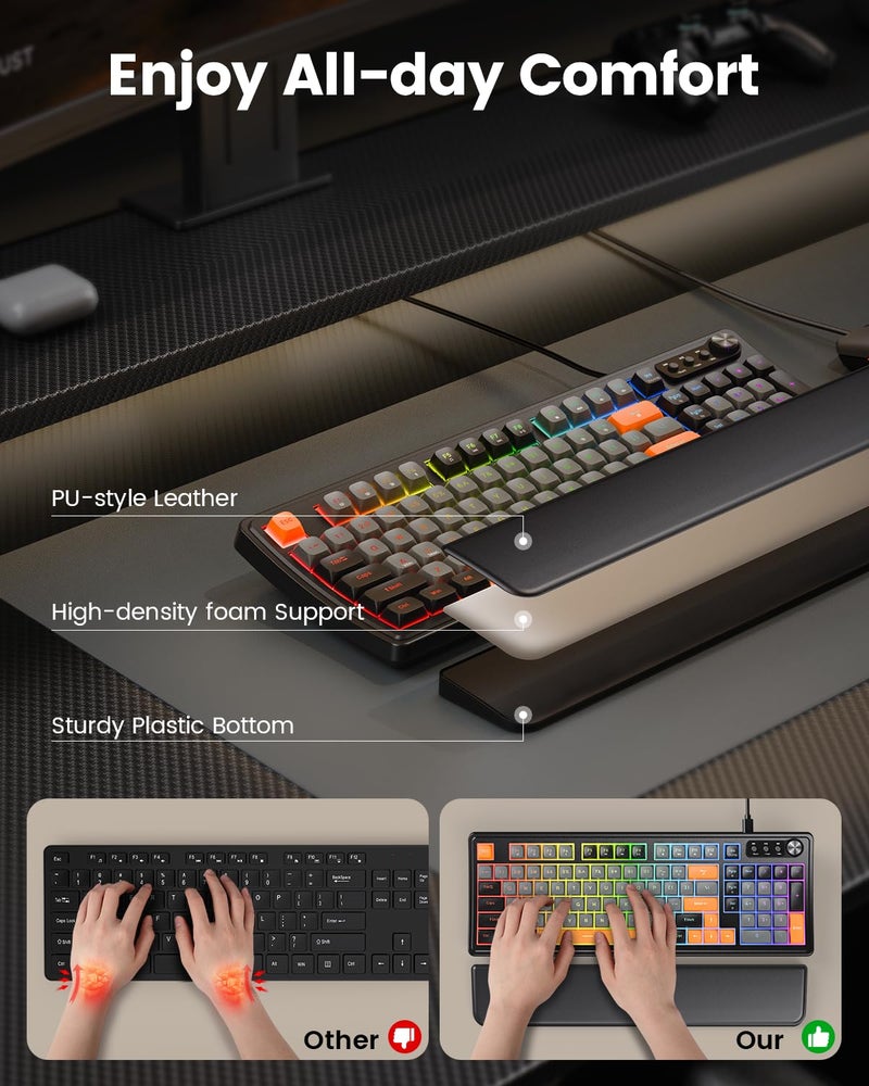SABLUTE Gaming Keyboard and Mouse, Quiet Membrane Keyboard with RGB Backlit Mechanical Feel, PC Gaming Keyboards Multimedia Knob, Anti-Ghosting, Ergonomic Wrist Rest & 3200 DPI Mouse for Gamer/Office - Image 3