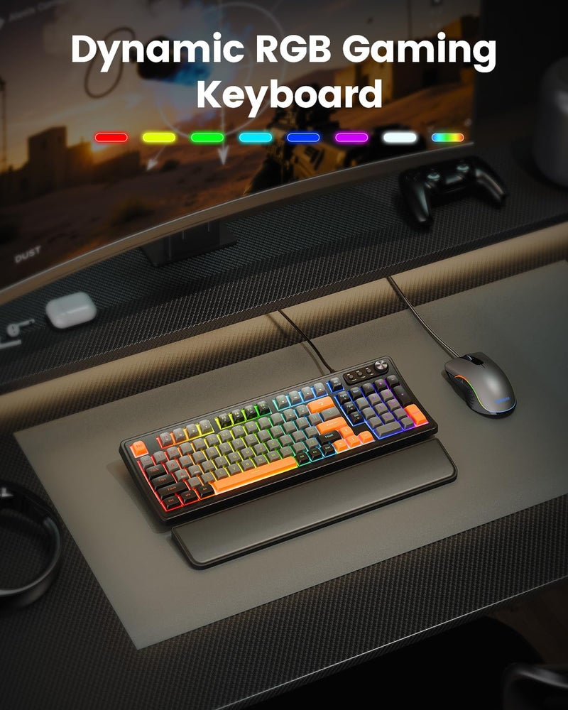 SABLUTE Gaming Keyboard and Mouse, Quiet Membrane Keyboard with RGB Backlit Mechanical Feel, PC Gaming Keyboards Multimedia Knob, Anti-Ghosting, Ergonomic Wrist Rest & 3200 DPI Mouse for Gamer/Office - Image 2