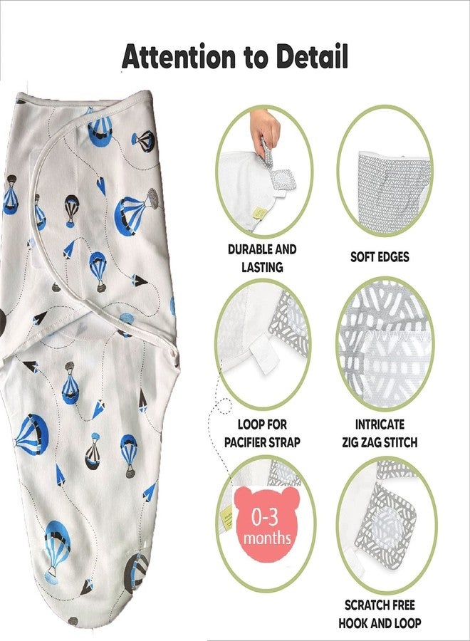 MammaChamp 100% Cotton Swaddle Wrapper Sleeping Sack Bag Wrap for Newborn Baby 0-6 Months- Adjustable/readymade1 00% Cotton (Blue Baloon) - Image 3