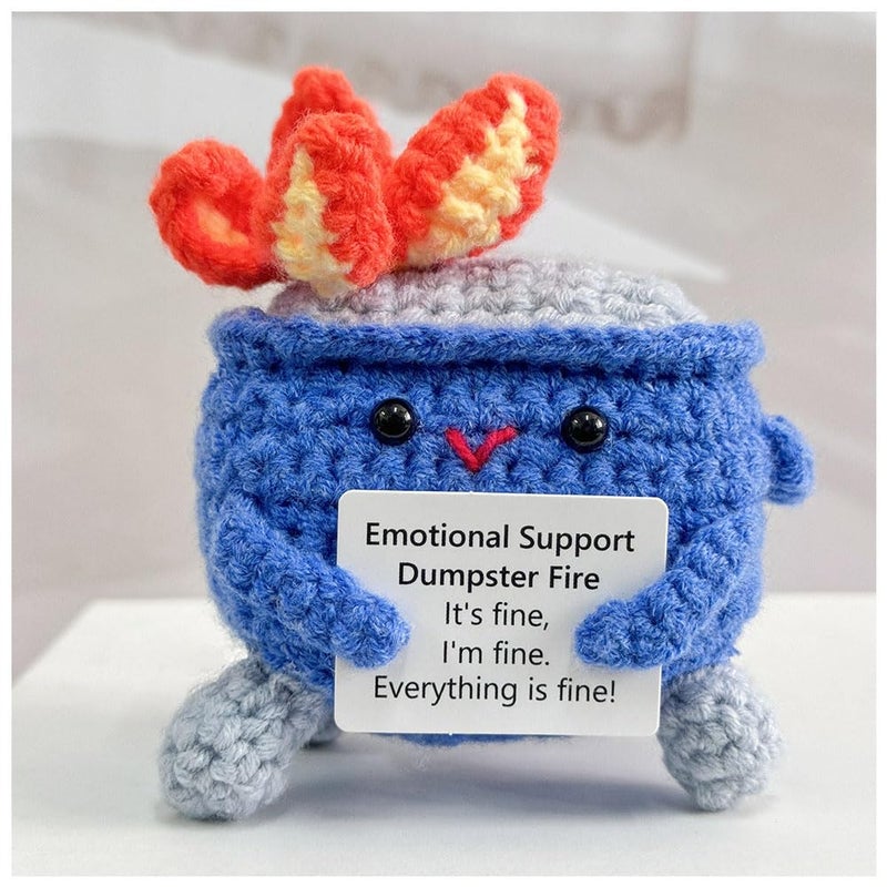 Rovyfota Emotional Support Crochet Dumpster Fire With Positive Card Cute Room Decor Knitted Toys Funny Crochet Support Buddies Gifts For Friends (Dark Blue) - Image 1