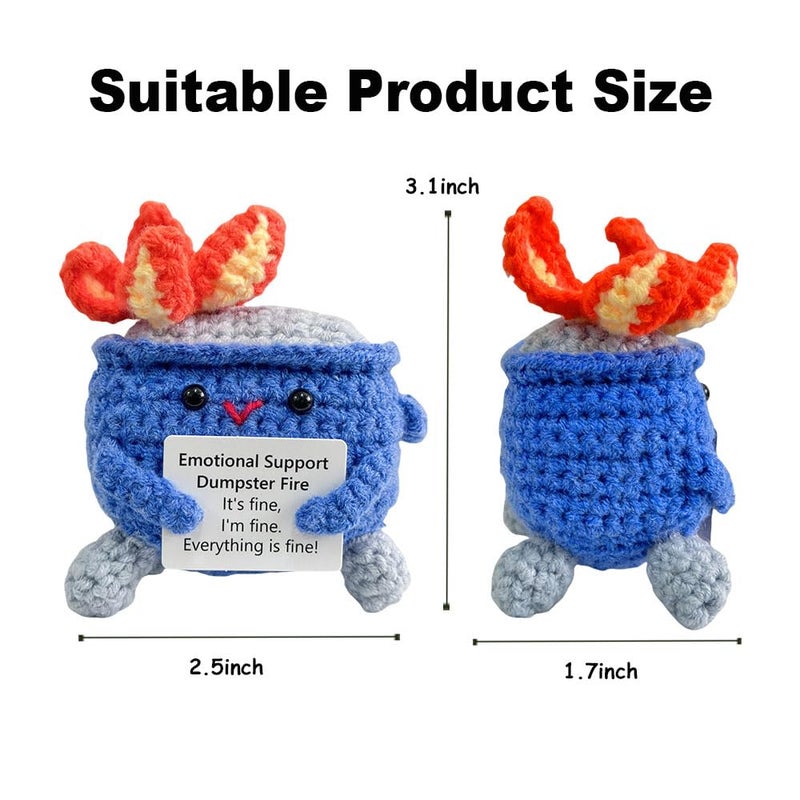 Rovyfota Emotional Support Crochet Dumpster Fire With Positive Card Cute Room Decor Knitted Toys Funny Crochet Support Buddies Gifts For Friends (Dark Blue) - Image 2