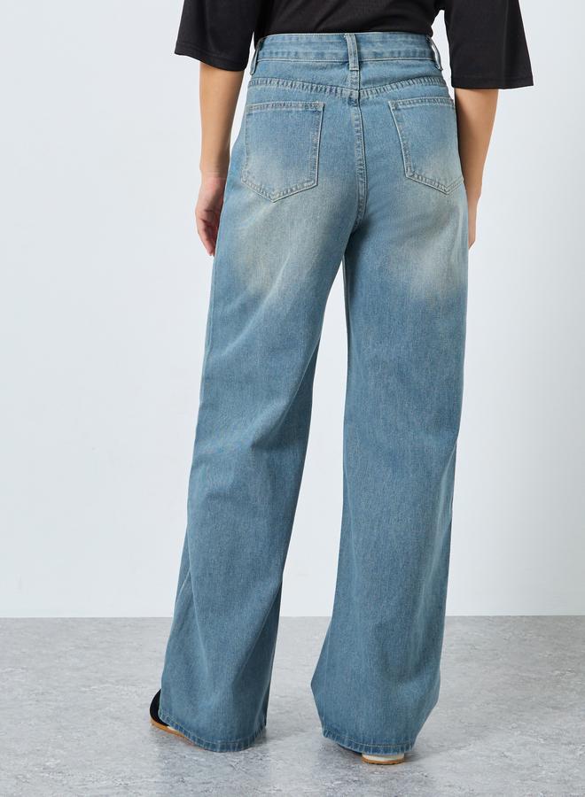 Styli Stone Wash High Rise Wide Leg Jeans - Image 4