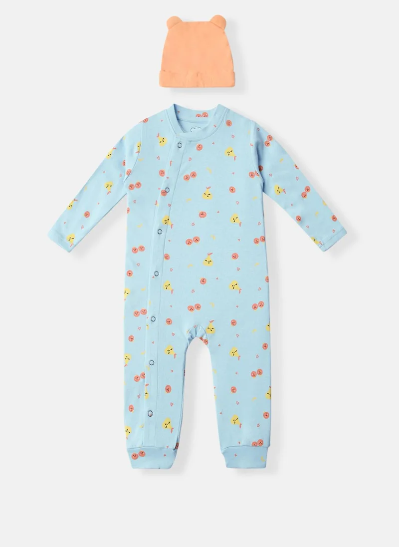 نوتيناتي Nautinati Infants' Interlock Cotton All-over Printed Sleepsuit With Beanie
