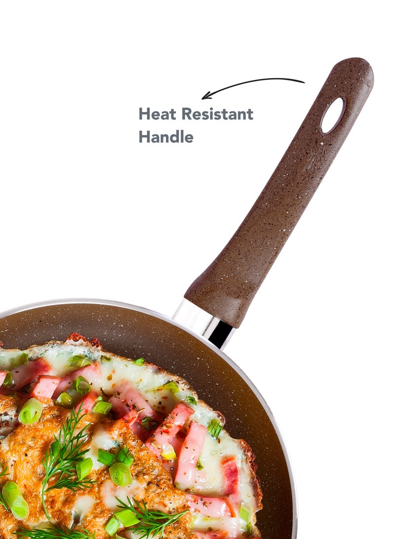 Grandi Titanium 6-Piece Set  Casserole 26 Frypan 24 - 28- Saucepan with Lid 20 Glass Lids Granite Brown - Image 3