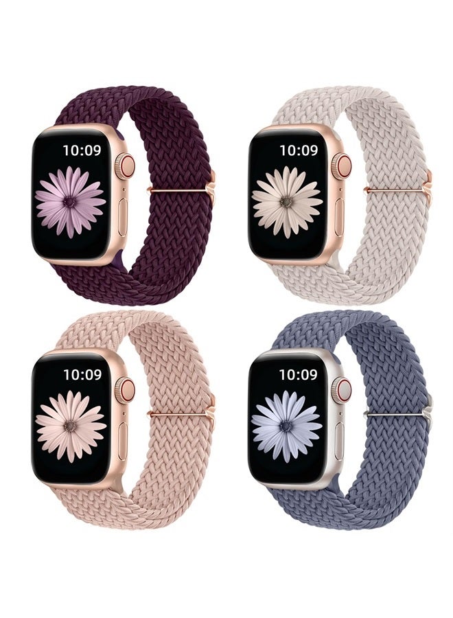 DAQIN 4 Pack Stretchy Solo Loop Compatible with Apple Watch Band 40mm 38mm 41mm, Soft Nylon Elastic Braided Replacement Strap for Apple Watch Band iWatch Ultra Series 8 7 6 5 4 3 2 1 SE Women Men - Image 1