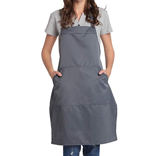 BIGHAS Adjustable Bib Apron with Pocket Extra Long Ties for Women Men, 18 Colors, Chef, Kitchen, Home, Restaurant, Cafe, Cooking, Baking (Gray) - Image 1