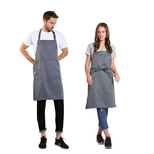 BIGHAS Adjustable Bib Apron with Pocket Extra Long Ties for Women Men, 18 Colors, Chef, Kitchen, Home, Restaurant, Cafe, Cooking, Baking (Gray) - Image 2