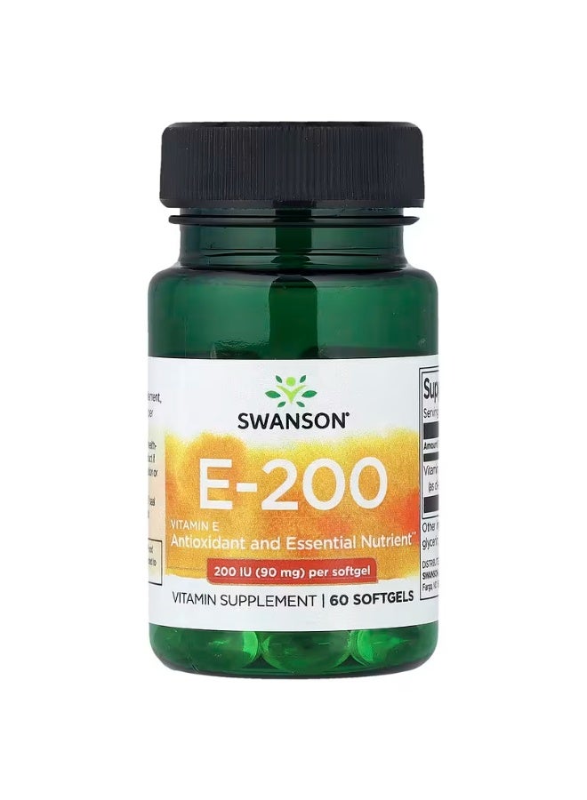 SWANSON Vitamin E 90 mg (200 IU) 60 Softgels - Image 1
