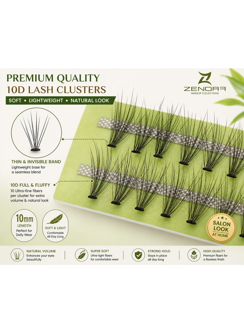 ZENORA 10D Lash Clusters 10mm – Individual Eyelash Extensions, Soft Lightweight Natural Volume Cluster Lashes, Easy Apply DIY Lash Extension for Salon Look at Home - Image 3