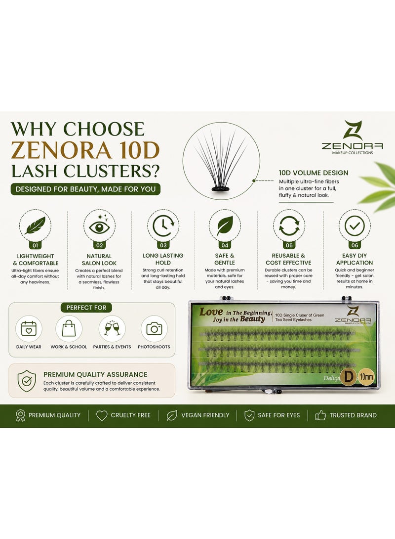 ZENORA 10D Lash Clusters 10mm – Individual Eyelash Extensions, Soft Lightweight Natural Volume Cluster Lashes, Easy Apply DIY Lash Extension for Salon Look at Home - Image 5