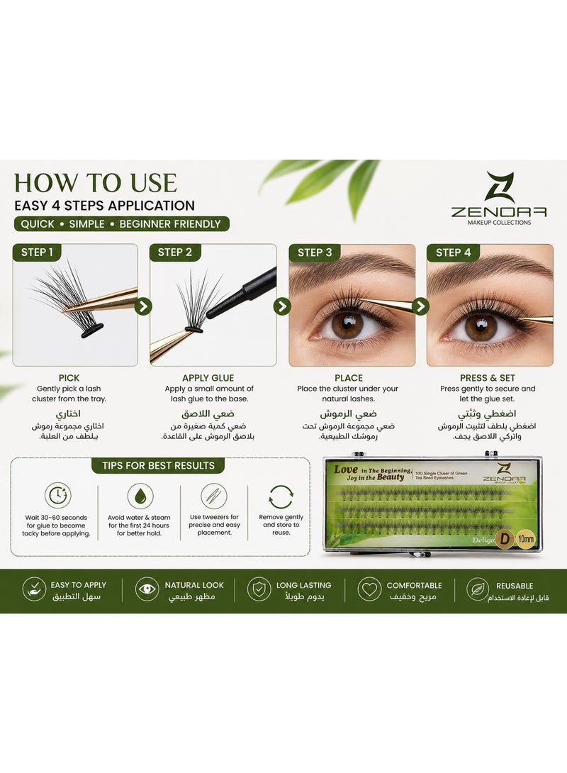 ZENORA 10D Lash Clusters 10mm – Individual Eyelash Extensions, Soft Lightweight Natural Volume Cluster Lashes, Easy Apply DIY Lash Extension for Salon Look at Home - Image 4
