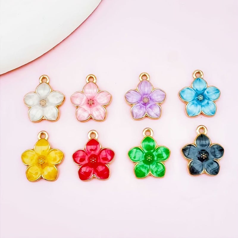 50 Pieces Yellow Flowers DIY Korean Style Drip Oil Alloy Small Pendant 5 Petal Camellia Earrings Keychain Hair Accessories Bracelet - Image 4