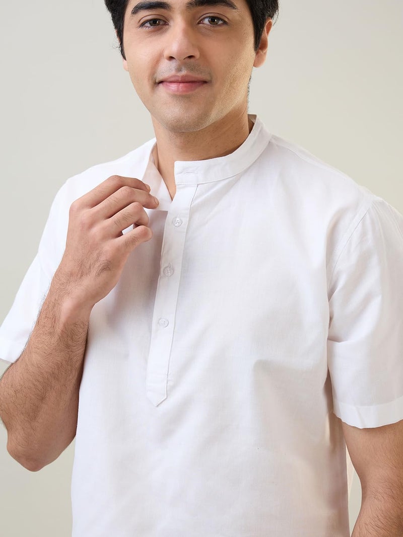Raymond Sleepz Men Comfort Fit Solid Pattern Cotton Polyester Blend Mandrin Collar Sleepz Kurta Set (Size: L)-AEUB00016-W0 White - Image 5