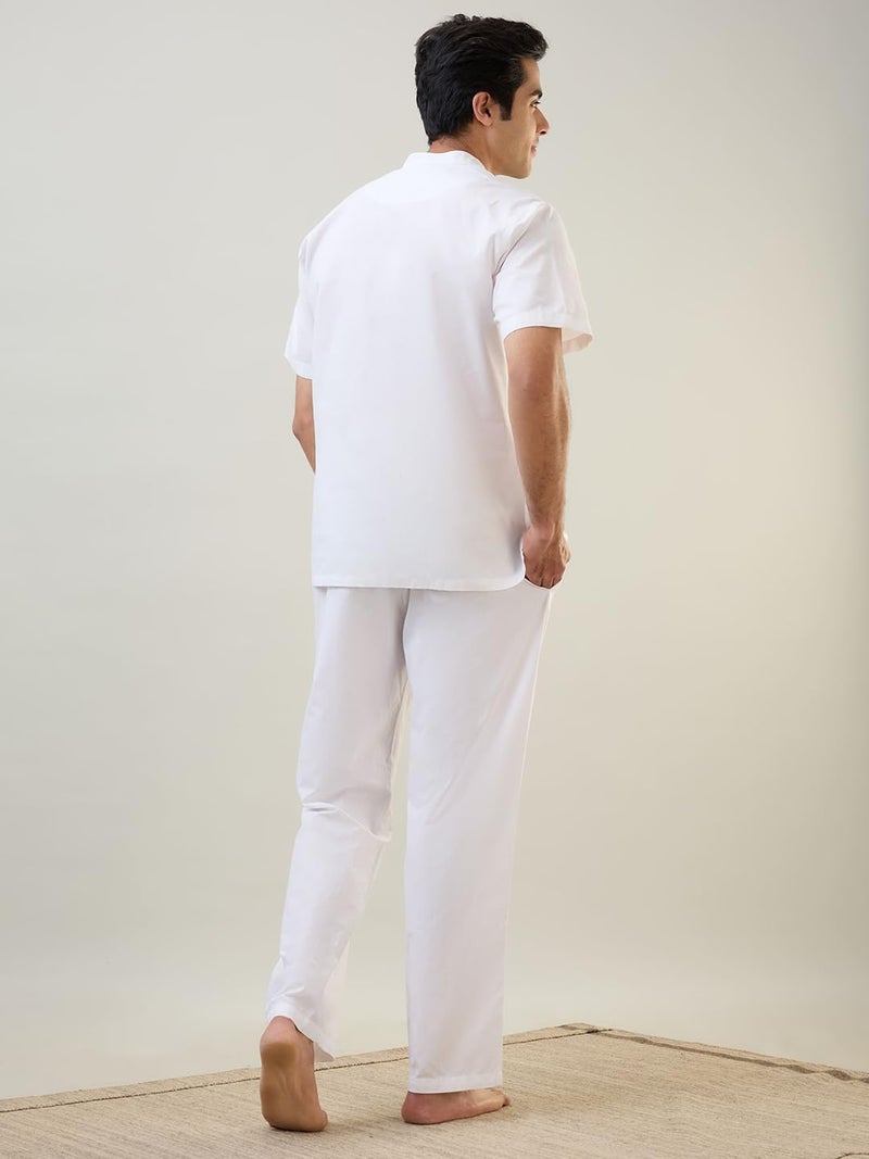 Raymond Sleepz Men Comfort Fit Solid Pattern Cotton Polyester Blend Mandrin Collar Sleepz Kurta Set (Size: L)-AEUB00016-W0 White - Image 2
