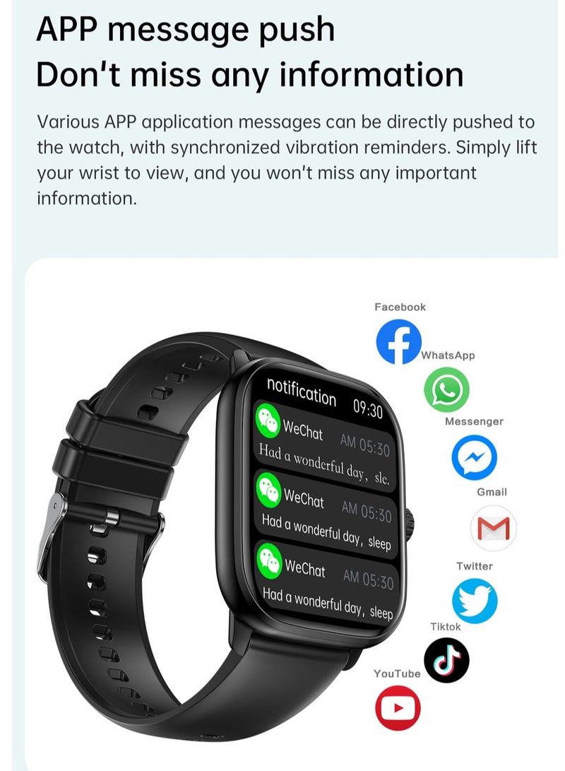 AROAQ Y80 Smart Watch, 200mah Battery Multifunctional Smart Wrist Watch, Large Display Sleep Monitoring Bluetooth Call Wrist Watch with Heart Rate Blood Oxygen and Body Temperature Measurement, (Black) - Image 2