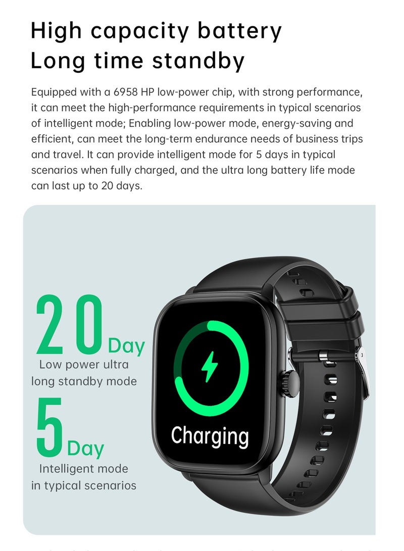 AROAQ Y80 Smart Watch, 200mah Battery Multifunctional Smart Wrist Watch, Large Display Sleep Monitoring Bluetooth Call Wrist Watch with Heart Rate Blood Oxygen and Body Temperature Measurement, (Black) - Image 3